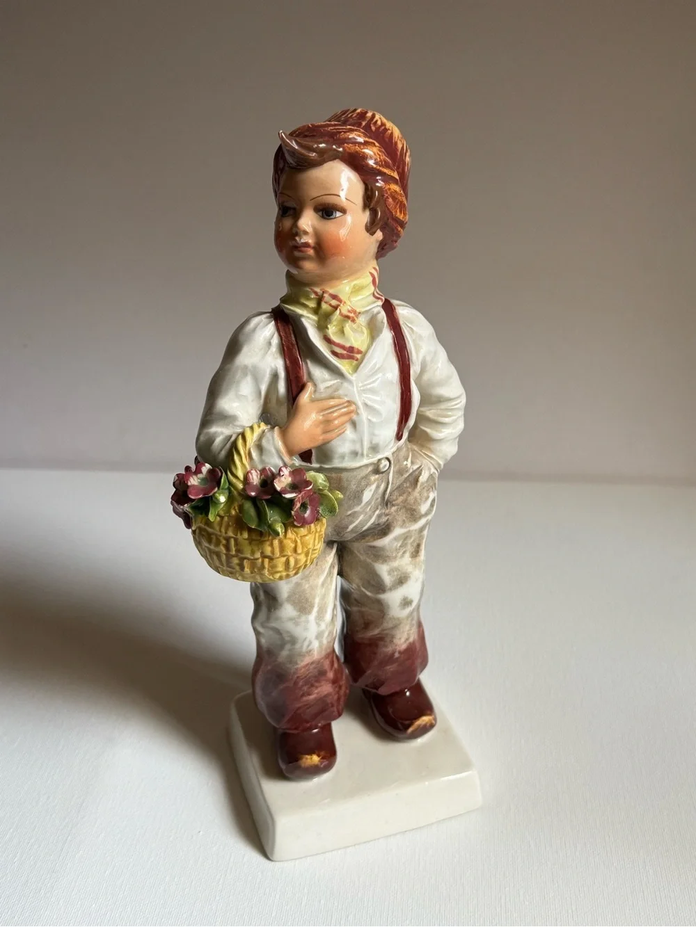 CARLO MOLLICA ‎ Capodimonte Porcelain Boy Figurine with Flower Basket Vintage